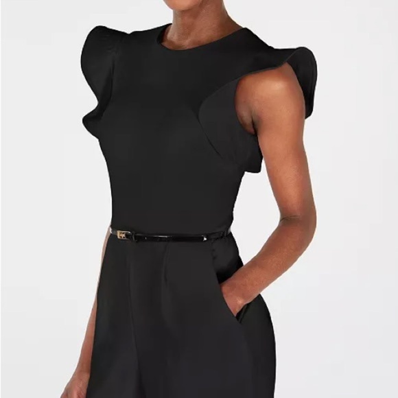 NWT Calvin Klein Black Belted Ruffle Sleeve Jumpsuit Size 6 - Picture 3 of 7